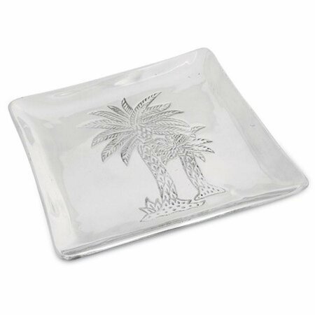 HOMEROOTS 1 x 9 x 9 in. Square Silver Palm Tree Plate 388566